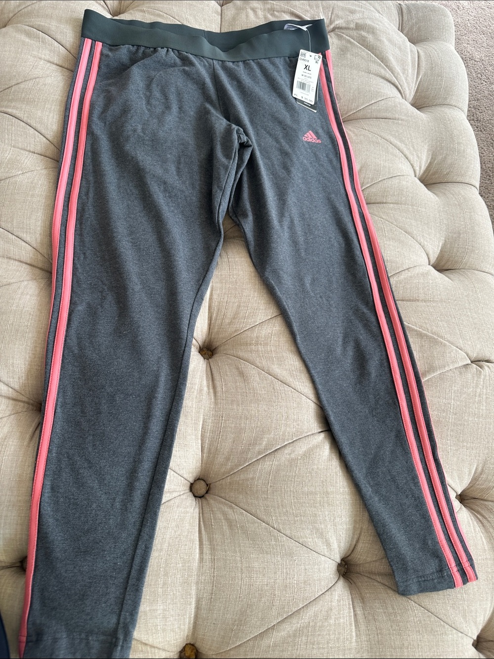 adidas Gray Leggings with Pink Side Stripes